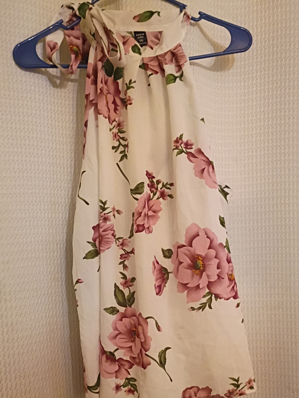 Floral Halter Neck Shirt - Pink Roses on Cream